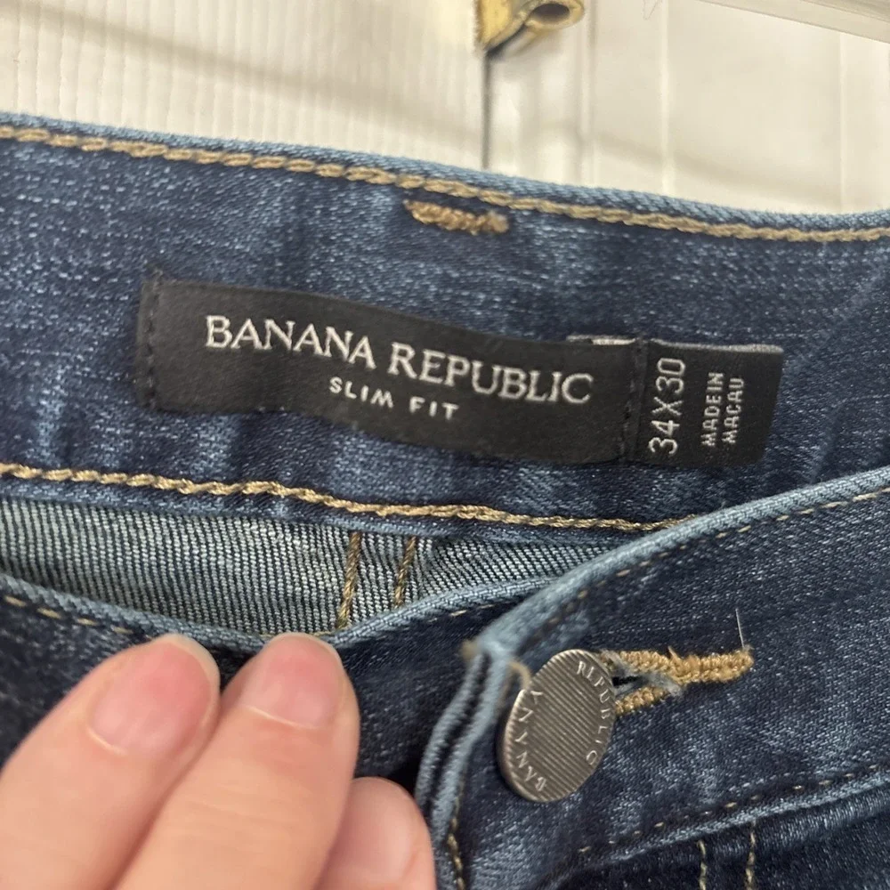 Banana Republic Mens Slim Fit Straight Jeans Stretch Denim 34 x 29 Blue Med Wash